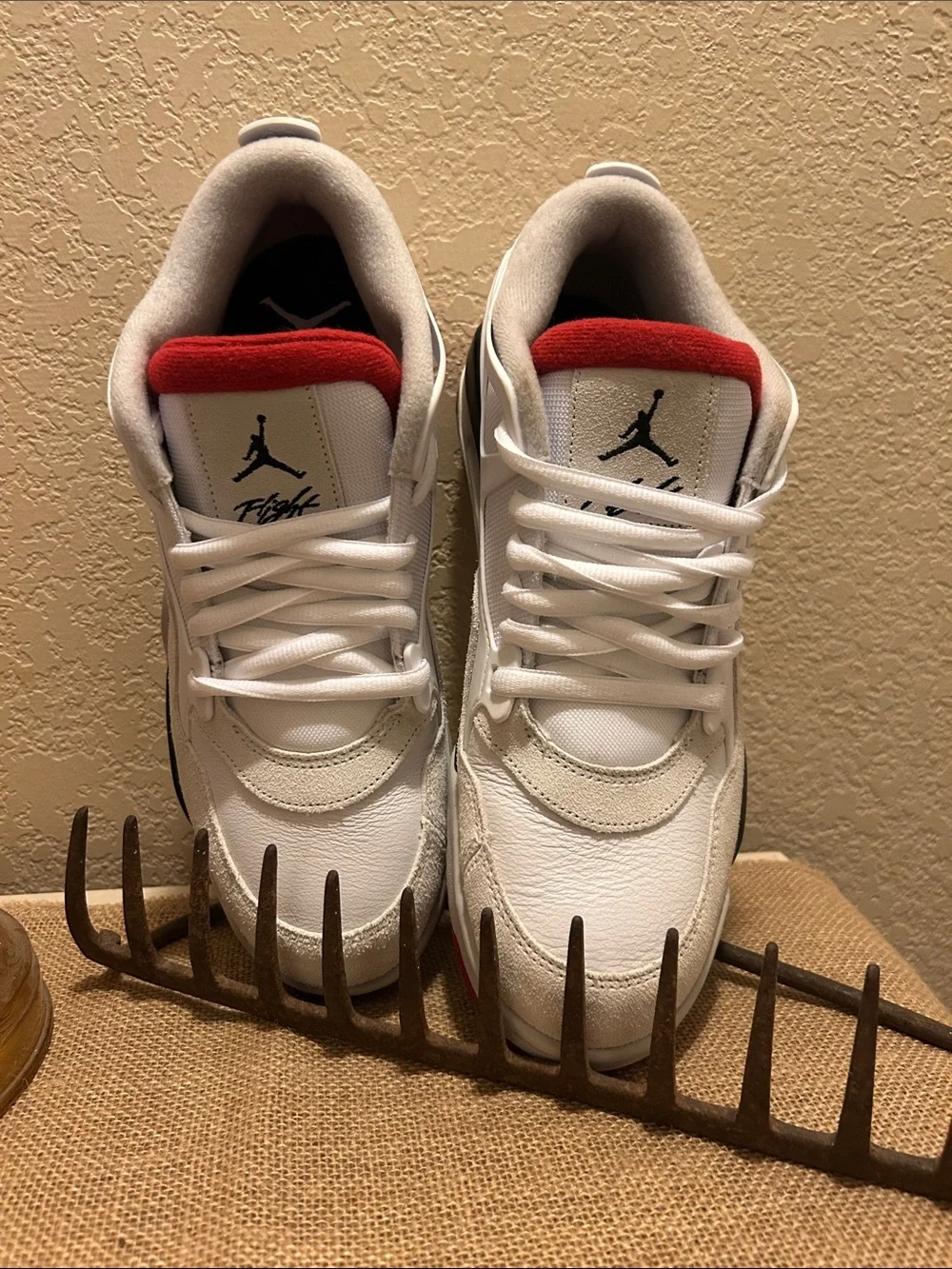 Jordan Low Top Sneakers in White, Black & Red Accents